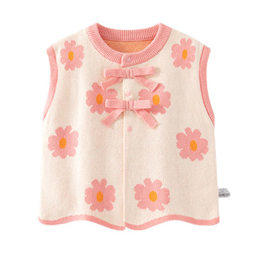 Baby Kid Girls Flower Bow Crochet Vests Waistcoats