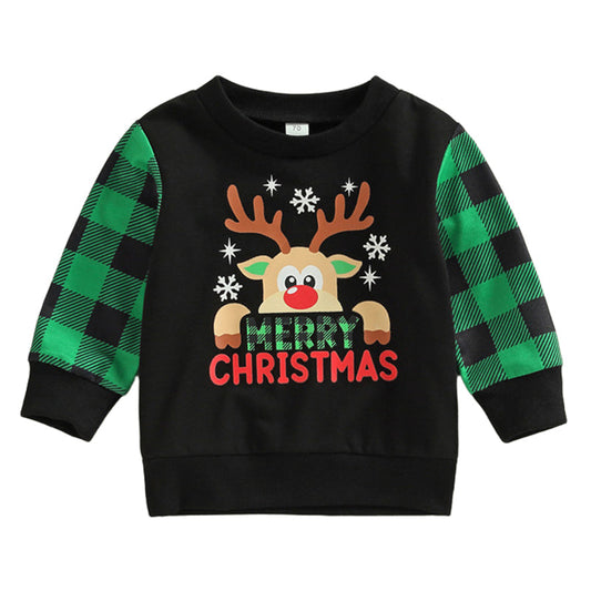 Baby Kid Unisex Checked Cartoon Print Christmas Hoodies Swearshirts