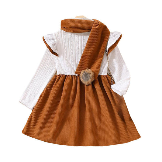 Cute Baby Kid Girls Color-blocking Dresses Accessories Scarves