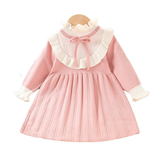 Baby Kid Girls Solid Color Knitwear Dresses