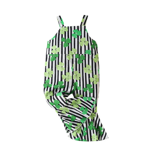 Baby Kid Girls Striped Plant Print St Patrick's Day Jumpsuits