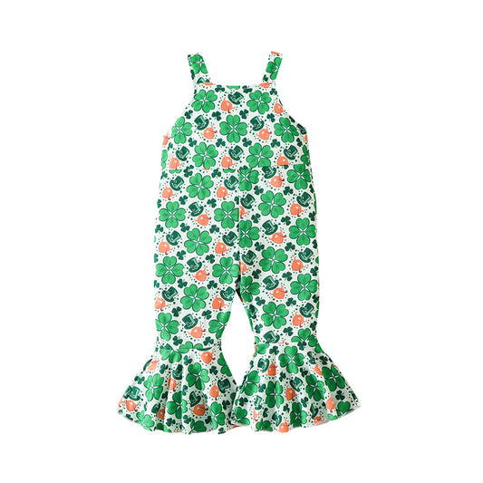 Baby Kid Girls Striped Plant Print St Patrick's Day Jumpsuits