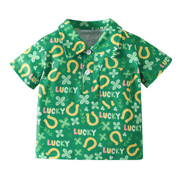 Baby Kid Boys Letters Cartoon Print St Patrick's Day Polo Shirts