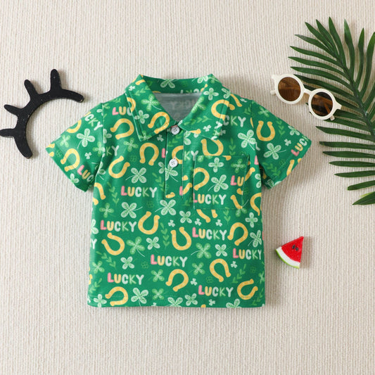 Baby Kid Boys Letters Cartoon Print St Patrick's Day Polo Shirts