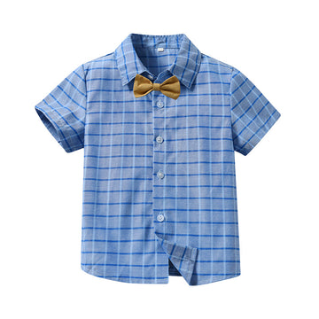 Baby Kid Boys Checked Bow Birthday Party Shirts