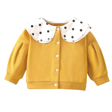 Baby Kid Girls Color-blocking Polka dots Print Cardigan