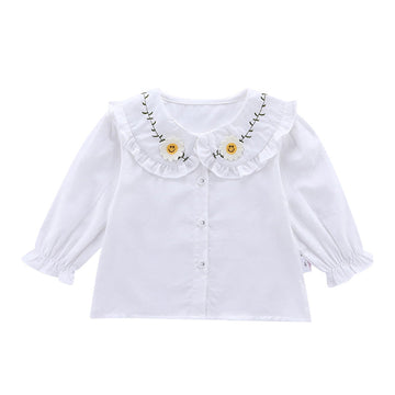 Baby Kid Girls Flower Embroidered Blouses