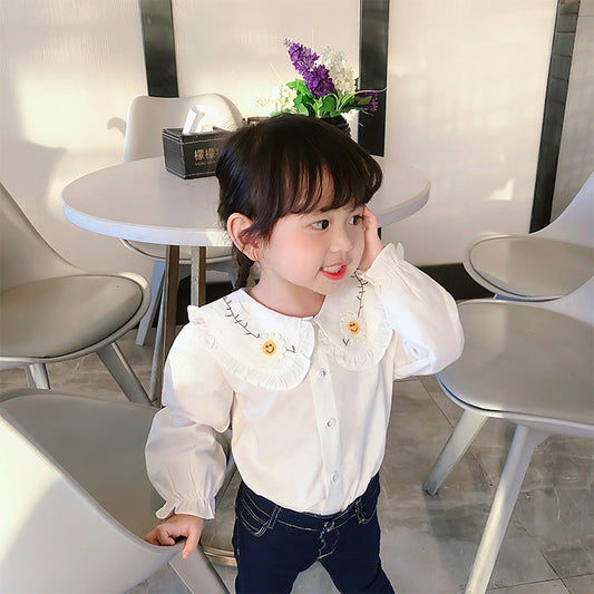 Baby Kid Girls Flower Embroidered Blouses