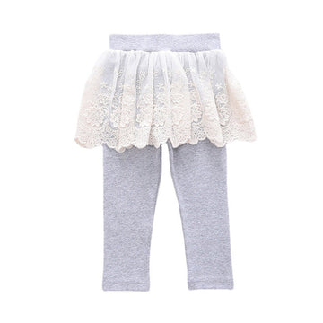 Baby Kid Girls Solid Color Lace Pants Leggings