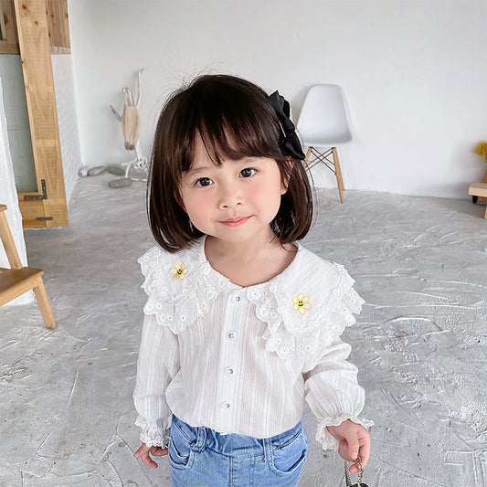 Baby Kid Girls Lace Embroidered Blouses