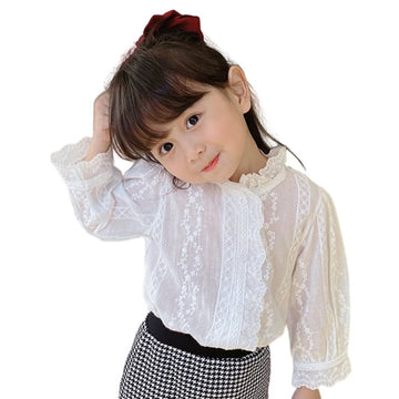 Baby Kid Girls Flower Lace Embroidered Blouses