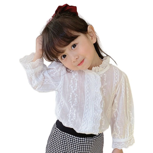 Baby Kid Girls Flower Lace Embroidered Blouses