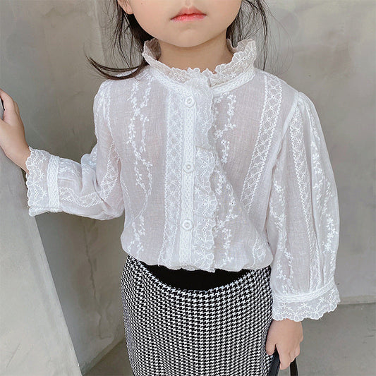 Baby Kid Girls Flower Lace Embroidered Blouses