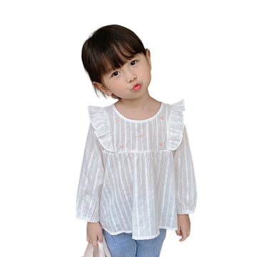 Baby Kid Girls Striped Flower Embroidered Tops