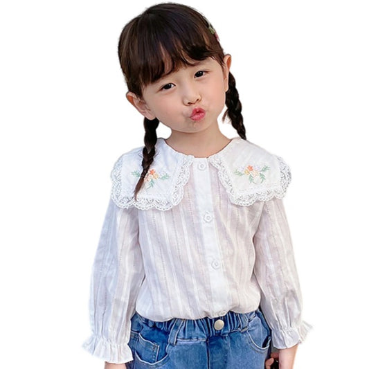 Baby Kid Girls Flower Embroidered Shirts