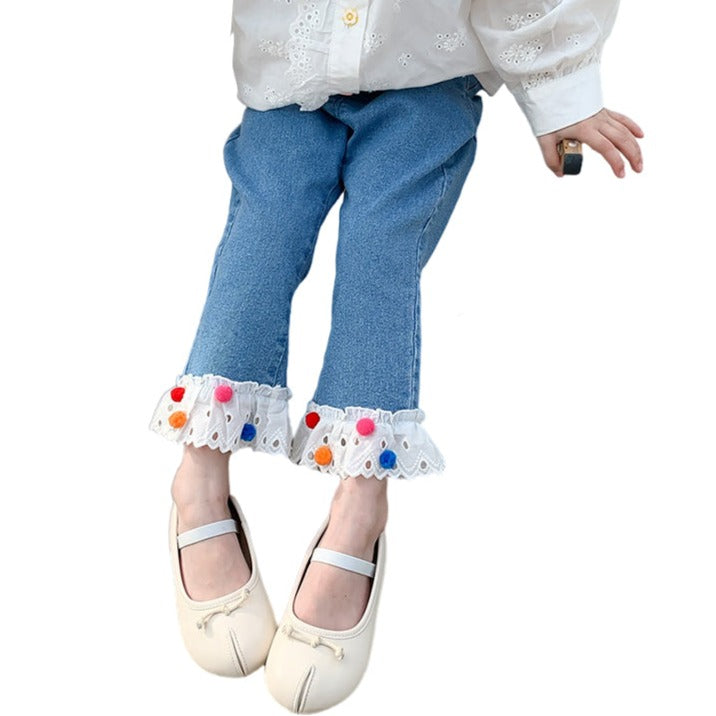 Baby Kid Girls Color-blocking Embroidered Jeans