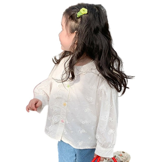 Baby Kid Girls Solid Color Embroidered Shirts