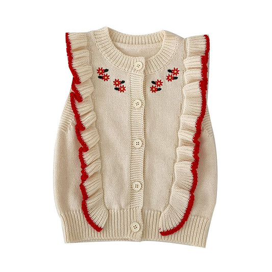 Baby Kid Girls Flower Embroidered Vests Waistcoats Knitwear