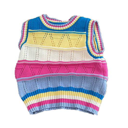 Baby Kid Girls Color-blocking Rainbow Vests Waistcoats