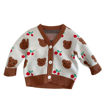 Baby Kid Girls Fruit Animals Cartoon Print Cardigan