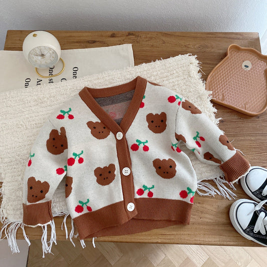 Baby Kid Girls Fruit Animals Cartoon Print Cardigan