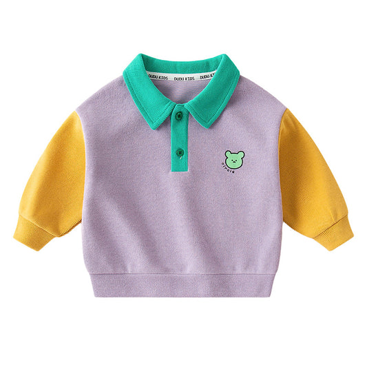 Cute Baby Kid Unisex Color-blocking Cartoon Print Polo Shirts