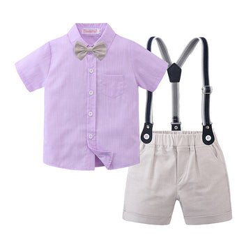 2 Pieces Set Baby Kid Boys Birthday Party Bow Shirts And Striped Rompers