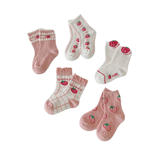 Girls Letters Fruit Checked Accessories Socks