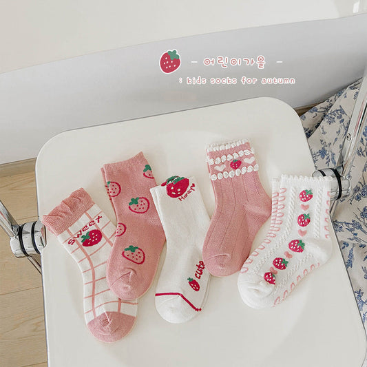 Girls Letters Fruit Checked Accessories Socks