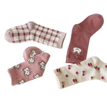 Girls Checked Cartoon Accessories Socks