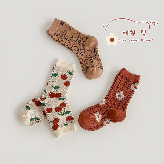 Girls Flower Fruit Checked Accessories Socks