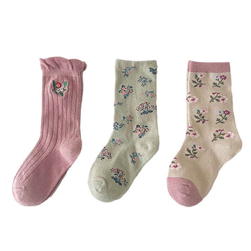 Girls Flower Embroidered Accessories Socks