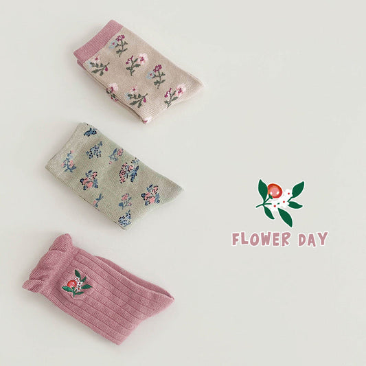 Girls Flower Embroidered Accessories Socks