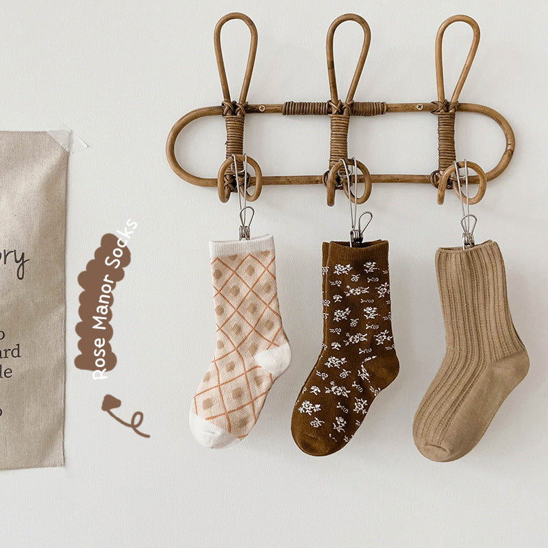 Unisex Striped Flower Checked Print Accessories Socks