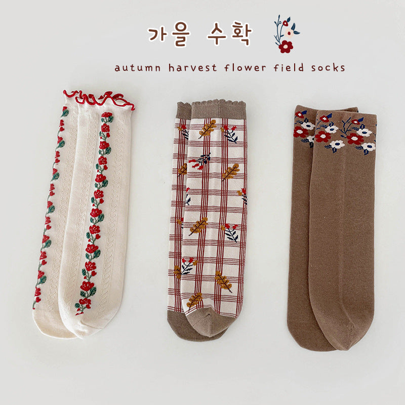 Unisex Flower Checked Accessories Socks