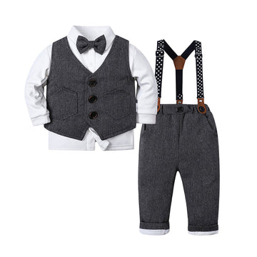 3 Pieces Set Baby Kid Boys Birthday Party Solid Color Bow Shirts And Vests Waistcoats And Pants