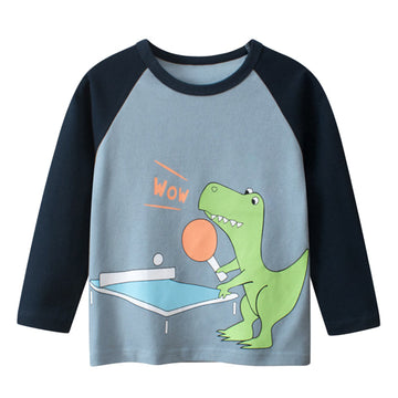 Baby Kid Boys Color-blocking Dinosaur Cartoon Print Tops