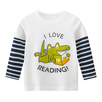 Baby Kid Boys Striped Letters Dinosaur Print Tops