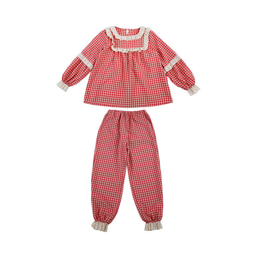 2 Pieces Set Baby Kid Girls Checked Tops And Pants