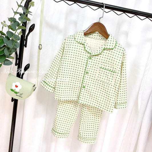 2 Pieces Set Baby Kid Boys Love heart Print Jackets Outwears And Pants