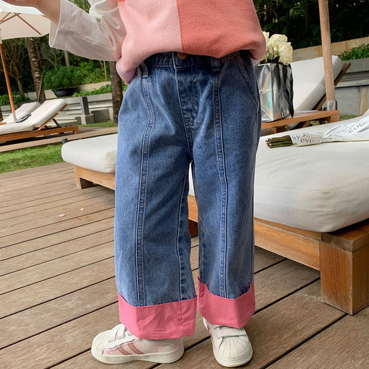 Baby Kid Big Kid Girls Color-blocking Pants Jeans