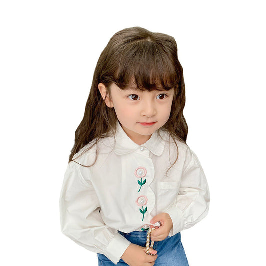 Baby Kid Big Kid Girls Flower Embroidered Blouses