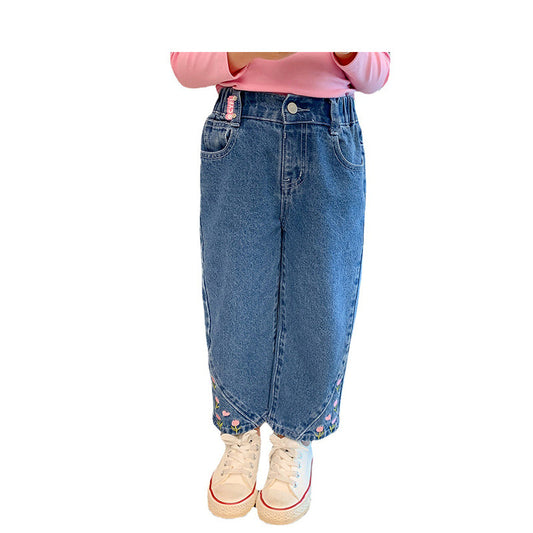 Baby Kid Big Kid Girls Flower Embroidered Jeans