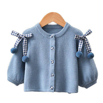 Baby Kid Girls Bow Crochet Cardigan