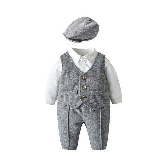 4 Pieces Set Baby Boys Birthday Party Solid Color Rompers Vests Waistcoats Pants And Hats