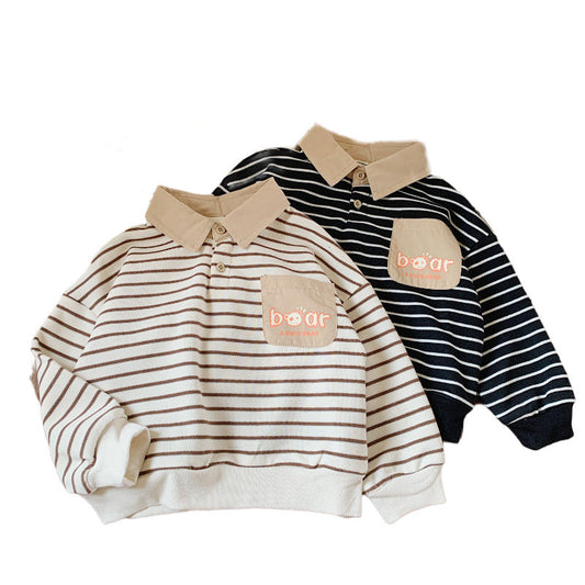 Baby Kid Boys Striped Letters Polo Shirts