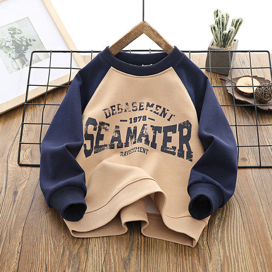 Kid Big Kid Boys Letters Color-blocking Hoodies Sweatshirts