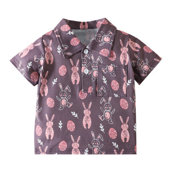 Baby Kid Boys Rabbit Cartoon Print Easter Polo Shirts