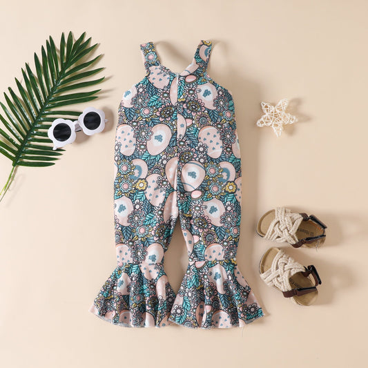 Baby Kid Girls Flower Print Easter Jumpsuits