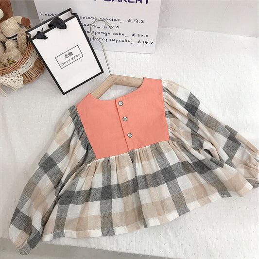 Baby Kid Girls Checked Embroidered Tops